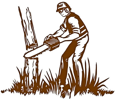 illustration drawing of guy cutting down a tree