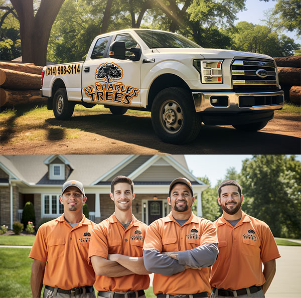 St. Charles Trees truck with logo and workers with shirt with logo